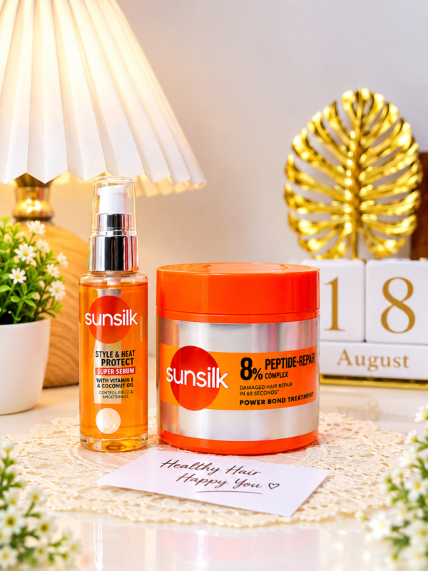 Sunsilk Power Bond Treatment with 8% Peptide-Repair Complex in a 250ml &Sunsilk Style & Heat Protect Super Serum 45 ml Combo