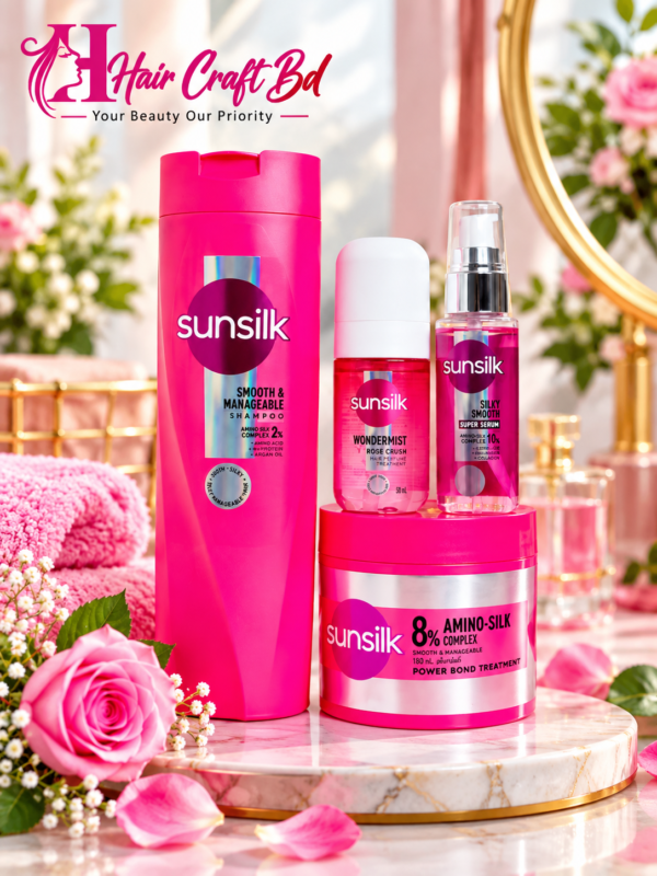 Sunsilk Smooth & Manageable Shampoo and Power Bond Treatment 250ml&Sunsilk Silky Smooth Super Serum (45ml) and Rose crushCombo