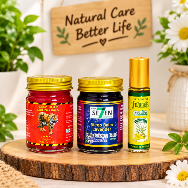 Green Seven SIAM TIGER Balm50g and Sleeping Balm  Lavender 50gm &  Green Herb Yellow Medicated Oil 8cc Combo