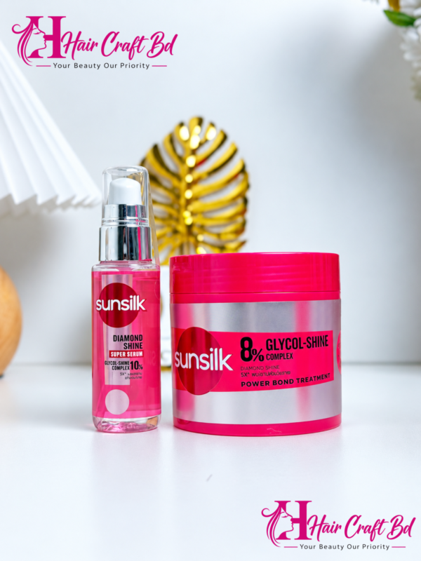 Sunsilk Diamond Shine Shampoo 325ml & Sunsilk 8% Glycol-Shine Complex Diamond Shine Power Bond Treatment (250 ml) and  Diamond Shine serum 45ml