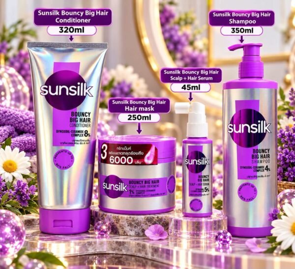 Sunsilk Bouncy Big Hair Set — Shampoo, Conditioner & Scalp & Hair Treatment and Scalp + Hair Serum Bouncy Big Hair (45ml).
